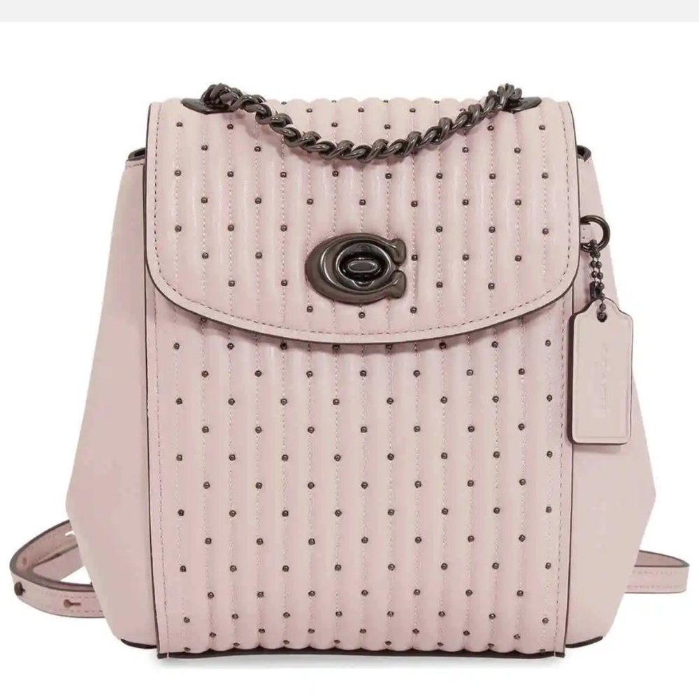 Coach Parker Convertible Backpack With Quilting And Rivets light pink NWT